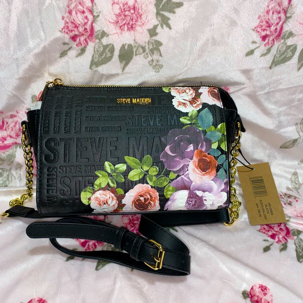 Steve Madden Black Blexi Floral Crossbody Purse